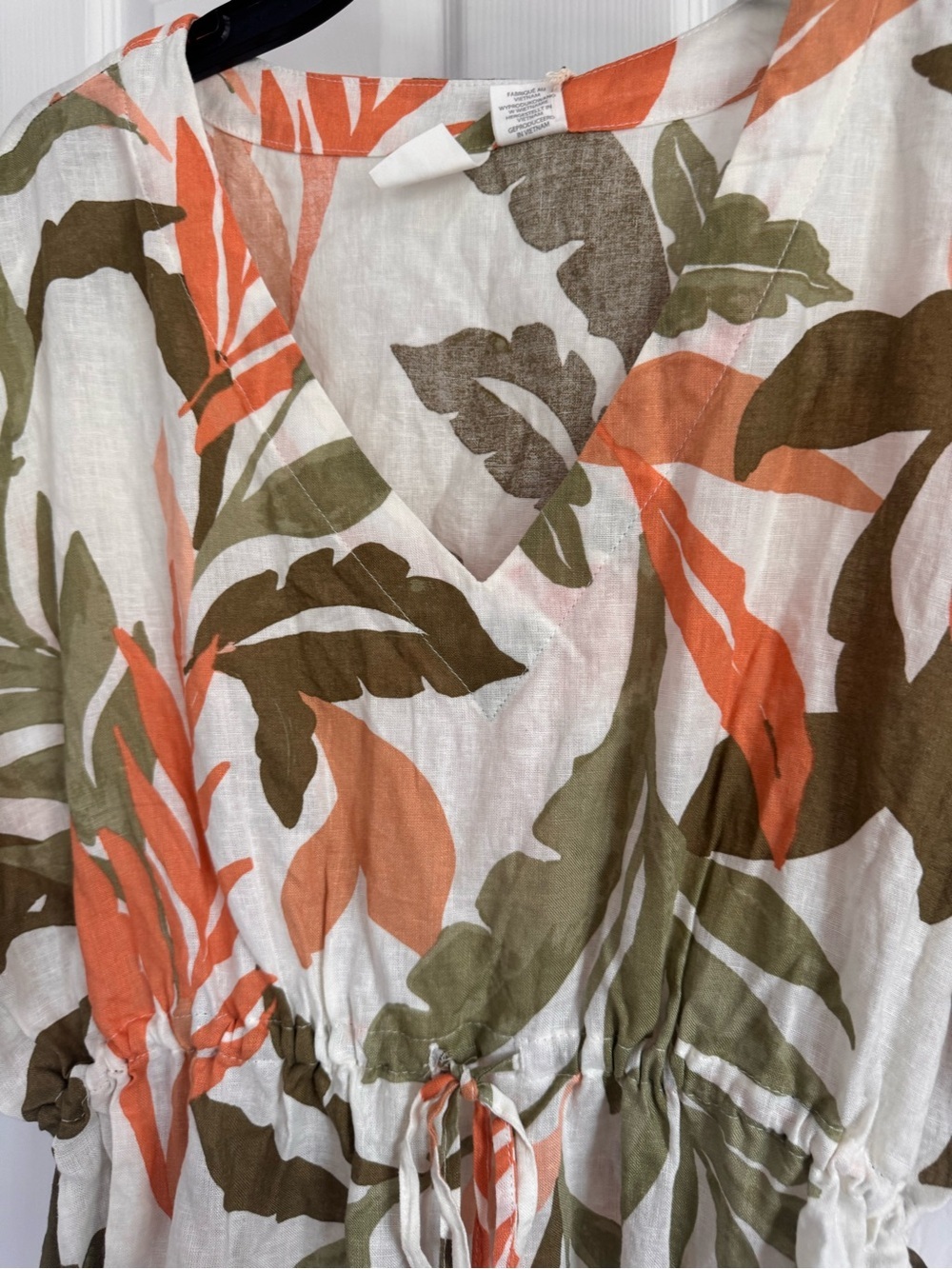 C&C California White with Olive & Coral Leaf Print Tunic Style Swim Coverup - Picture 5 of 11